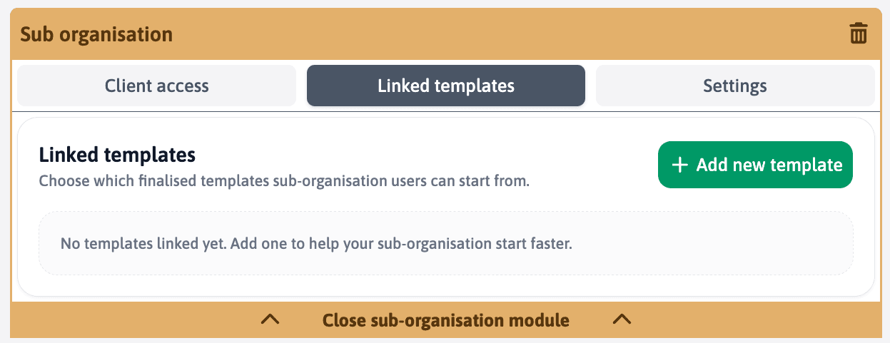 Linked templates tab with the add template button