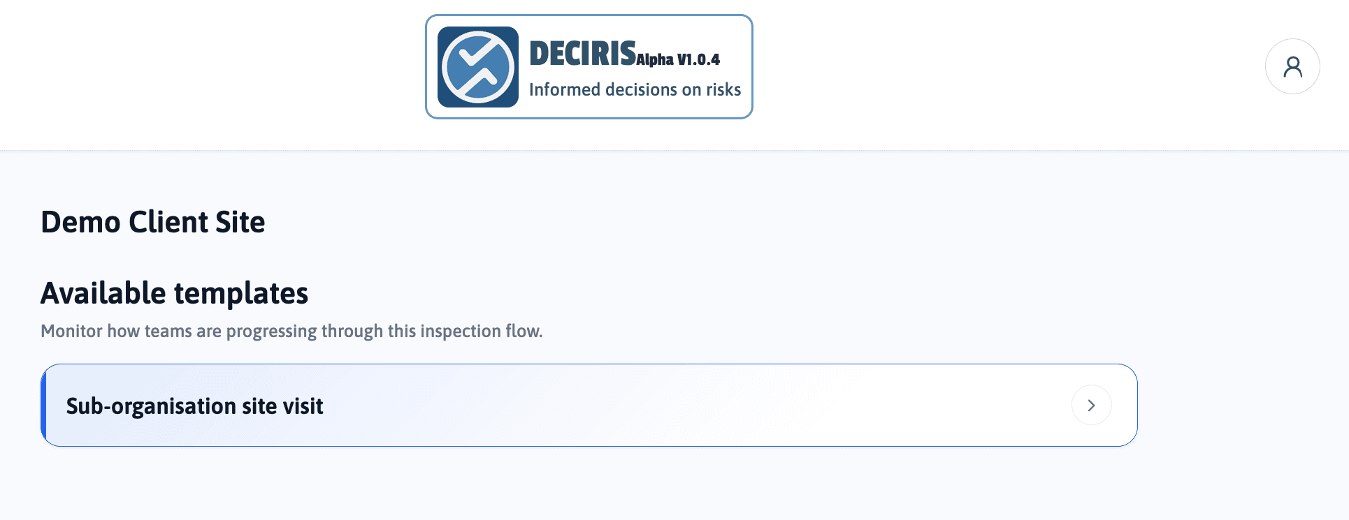 Client portal with available assessment templates