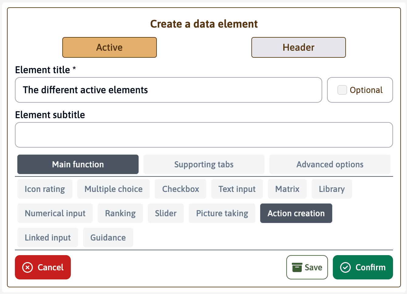 Action Creation Configuration